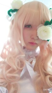 Rating: Safe Score: 0 Tags: 1girl artist_name bangs blonde_hair closed_mouth flower kirakishou leaf lips long_hair looking_at_viewer solo User: admin