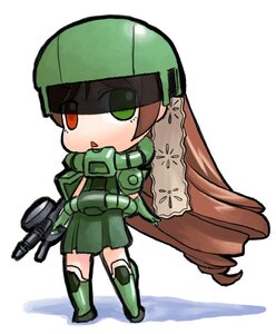 Rating: Safe Score: 0 Tags: 1girl brown_hair chibi full_body green_eyes helmet heterochromia image personification solo standing suiseiseki white_background User: admin