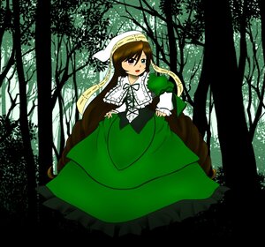 Rating: Safe Score: 0 Tags: 1girl brown_hair dress forest green_dress hat head_scarf heterochromia image long_hair long_sleeves looking_at_viewer nature outdoors plant red_eyes solo suiseiseki tree very_long_hair User: admin