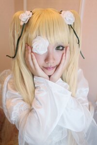 Rating: Safe Score: 0 Tags: 1girl bangs blonde_hair chin_rest flower hair_flower hair_ornament hair_ribbon hands_on_own_face kirakishou lips long_hair looking_at_viewer realistic ribbon rose smile solo white_flower white_rose User: admin