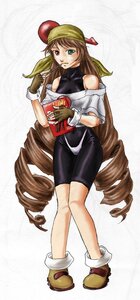 Rating: Safe Score: 0 Tags: 1girl bike_shorts brown_hair drill_hair eating fingerless_gloves food gloves green_eyes heterochromia image long_hair off_shoulder solo suiseiseki twin_drills very_long_hair User: admin