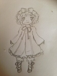Rating: Safe Score: 0 Tags: 1girl bow dress full_body hina_ichigo hinaichigo image long_sleeves looking_at_viewer monochrome short_hair smile solo standing traditional_media User: admin