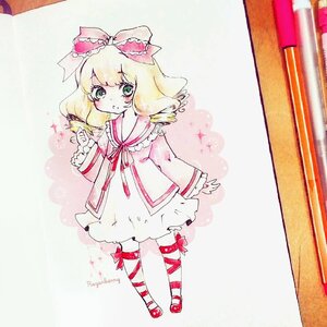 Rating: Safe Score: 0 Tags: 1girl artist_name blonde_hair blush bow dress frills full_body green_eyes hair_bow hina_ichigo hinaichigo image leg_ribbon long_sleeves pink_bow ribbon shoes short_hair solo standing striped traditional_media User: admin