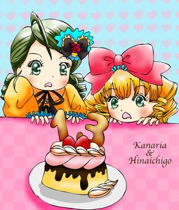 Rating: Safe Score: 0 Tags: 2girls :o blonde_hair bow cake drill_hair food green_eyes green_hair hair_bow heart hina_ichigo hinaichigo image kanaria multiple_girls open_mouth pair pink_bow short_hair strawberry User: admin