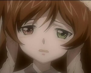 Rating: Safe Score: 0 Tags: 1girl bangs braid brown_eyes brown_hair face green_eyes image letterboxed looking_at_viewer simple_background solo suiseiseki twin_braids User: admin
