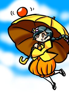 Rating: Safe Score: 0 Tags: 1girl blue_hair braid flower hair_ornament image kanaria long_hair orange_eyes solo umbrella User: admin
