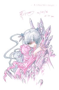 Rating: Safe Score: 0 Tags: 1girl barasuishou dated dress eyepatch frills hair_ribbon image long_hair long_sleeves looking_at_viewer lying pink_dress ribbon simple_background solo striped vertical_stripes white_background yellow_eyes User: admin