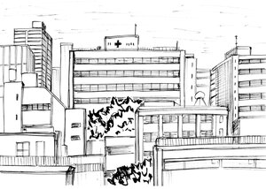 Rating: Safe Score: 0 Tags: building city comic day doujinshi doujinshi_#149 greyscale image monochrome multiple no_humans outdoors sky User: admin
