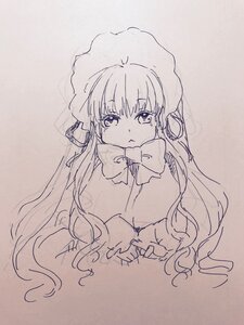 Rating: Safe Score: 0 Tags: 1girl :t bangs bow bowtie closed_mouth eyebrows_visible_through_hair image long_hair looking_at_viewer monochrome photo pout shinku solo traditional_media upper_body v-shaped_eyebrows User: admin