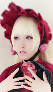 Rating: Safe Score: 0 Tags: 1girl blonde_hair blue_eyes choker earrings flower jewelry lips looking_at_viewer parted_lips photo portrait shinku solo User: admin
