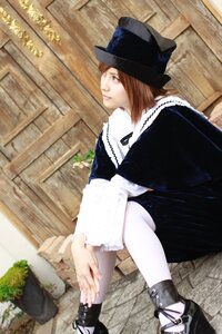 Rating: Safe Score: 0 Tags: 1girl brick_wall brown_eyes brown_hair dutch_angle hat lips long_sleeves shoes sitting solo souseiseki stairs User: admin