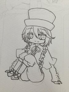 Rating: Safe Score: 0 Tags: 1girl auto_tagged bangs closed_mouth eyebrows_visible_through_hair frills full_body greyscale hair_between_eyes hat image long_sleeves looking_at_viewer monochrome shoes short_hair sitting sleeves_past_wrists smile solo souseiseki traditional_media User: admin