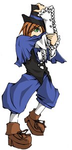 Rating: Safe Score: 0 Tags: 1boy boots brown_footwear brown_hair capelet frills full_body green_eyes hat image long_sleeves looking_at_viewer pants simple_background solo souseiseki standing white_background white_legwear User: admin