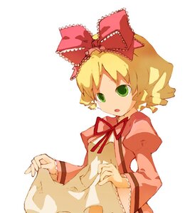 Rating: Safe Score: 0 Tags: 1girl :o blonde_hair bow dress frills green_eyes hina_ichigo hinaichigo image juliet_sleeves long_sleeves pink_bow puffy_sleeves ribbon simple_background solo striped white_background User: admin