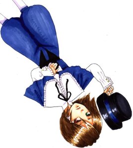 Rating: Safe Score: 0 Tags: blue_dress brown_hair frills green_eyes hat hat_removed headwear_removed heterochromia holding_clothes image long_sleeves looking_at_viewer pants red_eyes ribbon short_hair solo souseiseki top_hat white_background User: admin