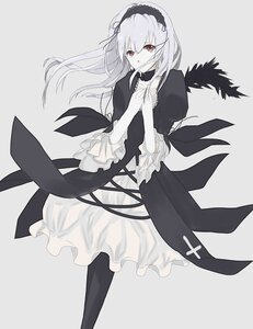 Rating: Safe Score: 0 Tags: 1girl bangs black_dress black_hairband black_legwear dress eyebrows_visible_through_hair frills grey_background hair_between_eyes hairband image long_hair long_sleeves looking_at_viewer puffy_sleeves red_eyes ribbon solo suigintou User: admin