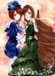 Rating: Safe Score: 0 Tags: 2girls brown_hair dress frills green_eyes hat holding_hands image long_hair long_sleeves looking_at_viewer multiple_girls pair pantyhose short_hair siblings sisters souseiseki suiseiseki twins User: admin