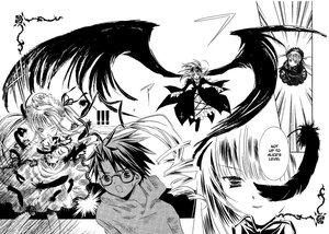 Rating: Safe Score: 0 Tags: 1boy 2girls comic glasses greyscale image monochrome multiple_girls remilia_scarlet sakurada_jun solo suigintou wings User: admin