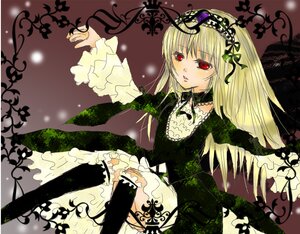 Rating: Safe Score: 0 Tags: 1girl bangs black_dress black_legwear blonde_hair dress frills image long_hair long_sleeves red_eyes ribbon sitting solo suigintou wings User: admin