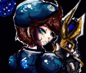 Rating: Safe Score: 0 Tags: 1girl blue_rose flower green_eyes hat image red_hair rose short_hair solo souseiseki uniform User: admin