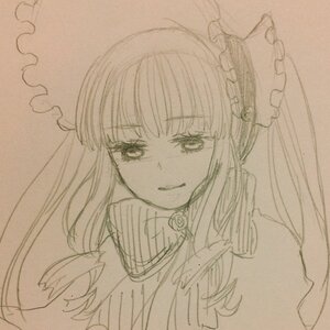 Rating: Safe Score: 0 Tags: 1girl bangs closed_mouth eyebrows_visible_through_hair flower frills image long_hair looking_at_viewer monochrome shinku simple_background sketch smile solo traditional_media upper_body User: admin