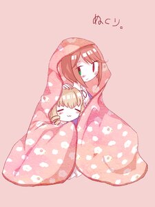 Rating: Safe Score: 0 Tags: 2girls blanket blonde_hair blush brown_hair closed_eyes green_eyes heterochromia image long_hair multiple_girls pillow polka_dot red_eyes sleeping smile solo souseiseki under_covers User: admin