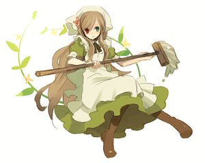 Rating: Safe Score: 0 Tags: 1girl apron boots brown_hair dress full_body green_eyes head_scarf heterochromia image long_hair red_eyes smile solo striped suiseiseki vertical_stripes very_long_hair User: admin
