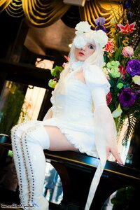 Rating: Safe Score: 0 Tags: 1girl blue_eyes blurry dress flower kirakishou lips makeup realistic rose sitting solo thighhighs white_dress white_hair User: admin