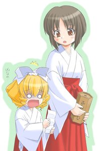 Rating: Safe Score: 0 Tags: 2girls :o blonde_hair bow box brown_eyes brown_hair cowboy_shot hair_bow hair_ribbon hakama hakama_skirt hina_ichigo hinaichigo holding image japanese_clothes kashiwaba_tomoe letter long_sleeves miko mole mole_under_eye multiple_girls o_o open_mouth parted_lips red_hakama ribbon rozen_maiden shaded_face shiumai short_hair simple_background skirt solo surprised white_background wide-eyed User: admin