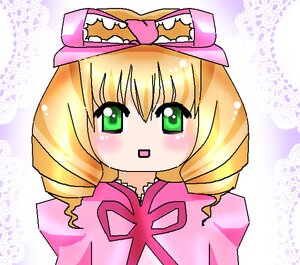 Rating: Safe Score: 0 Tags: 1girl bangs blonde_hair blush bow drill_hair eyebrows_visible_through_hair green_eyes hat hina_ichigo hinaichigo image long_sleeves looking_at_viewer pink_bow pink_dress pink_shirt smile solo upper_body User: admin