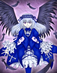 Rating: Safe Score: 0 Tags: 1girl black_wings dress feathered_wings feathers frilled_sleeves frills hairband image lolita_hairband long_hair long_sleeves looking_at_viewer silver_hair smile solo suigintou wings User: admin