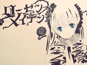 Rating: Safe Score: 0 Tags: 1girl bangs blue_eyes blush brown_background closed_mouth eyebrows_visible_through_hair hair_between_eyes image long_hair looking_at_viewer shinku smile solo traditional_media User: admin