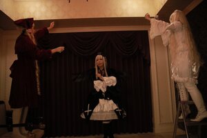 Rating: Safe Score: 0 Tags: blonde_hair boots dress fine_art_parody indoors long_hair long_sleeves multiple_cosplay sitting standing tagme wings User: admin