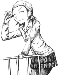 Rating: Safe Score: 0 Tags: 1boy can closed_eyes cowboy_shot earrings greyscale holding image jewelry kanaria long_sleeves microphone_stand monochrome sketch skirt smile solo User: admin
