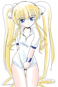 Rating: Safe Score: 0 Tags: 1girl bangs blonde_hair blue_eyes blush bottomless buruma covering covering_crotch drill_hair gym_uniform image long_hair oekaki shinku shirt shirt_tug simple_background solo striped thigh_gap twintails very_long_hair User: admin