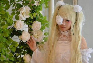 Rating: Safe Score: 0 Tags: 1girl bangs blonde_hair bouquet dress flower hair_ornament kirakishou lips long_hair pink_rose rose solo upper_body white_flower white_rose User: admin