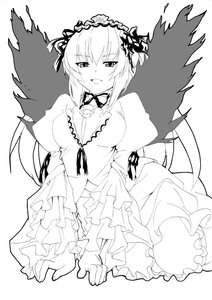 Rating: Safe Score: 3 Tags: 1girl blush breasts cleavage date_(senpen) dress frills greyscale hairband image juliet_sleeves lolita_hairband long_hair long_sleeves looking_at_viewer medium_breasts monochrome puffy_long_sleeves puffy_sleeves rozen_maiden simple_background smile solo suigintou white_background wings User: admin