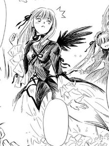 Rating: Safe Score: 0 Tags: 2girls dress frills greyscale image long_sleeves monochrome multiple_girls open_mouth ribbon solo standing suigintou surprised wings User: admin