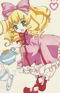 Rating: Safe Score: 0 Tags: 1girl blonde_hair bloomers bow cup dress drill_hair frills full_body green_eyes hina_ichigo hinaichigo image long_sleeves looking_at_viewer open_mouth pink_bow smile solo tea teacup underwear white_bloomers User: admin