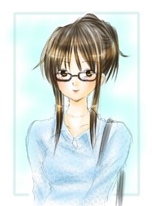 Rating: Safe Score: 0 Tags: 1girl bangs blue_shirt blush brown_eyes brown_hair collarbone glasses human image jewelry kusabue_mitsu long_sleeves looking_at_viewer necklace shirt sidelocks smile solo upper_body User: admin