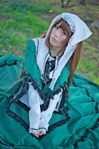 Rating: Safe Score: 0 Tags: 1girl bangs blue_dress blue_eyes blurry blurry_background brown_hair closed_mouth depth_of_field dress green_dress lips long_hair long_sleeves looking_at_viewer outdoors sitting solo suiseiseki v_arms User: admin