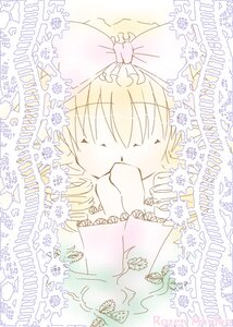 Rating: Safe Score: 0 Tags: 1girl blush bow calendar_(medium) closed_eyes frills hair_bow hinaichigo image long_sleeves solo User: admin