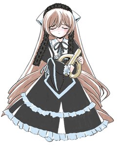 Rating: Safe Score: 0 Tags: 1girl black_dress black_ribbon blush braid brown_hair closed_eyes closed_mouth dress frills holding image long_hair long_sleeves neck_ribbon ribbon simple_background solo suiseiseki very_long_hair white_background User: admin