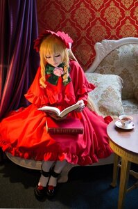 Rating: Safe Score: 0 Tags: 1girl blonde_hair bonnet book bow chair closed_eyes cup curtains dress flower long_hair red_dress rose saucer shinku sitting sleeping solo tea teacup teapot wings User: admin
