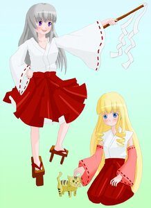 Rating: Safe Score: 0 Tags: 2girls blonde_hair blue_eyes blush detached_sleeves hakama image japanese_clothes long_hair miko multiple_girls pair purple_eyes red_hakama ribbon_trim shinku suigintou tabi User: admin