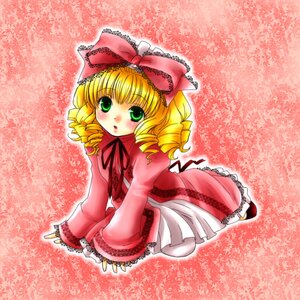 Rating: Safe Score: 0 Tags: 1girl blonde_hair blush bow dress drill_hair frills full_body green_eyes hair_bow hina_ichigo hinaichigo image long_sleeves looking_at_viewer pink_bow sitting solo User: admin