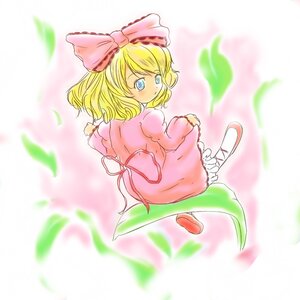 Rating: Safe Score: 0 Tags: 1girl blonde_hair blue_eyes blurry bow depth_of_field flower frills grass hair_ribbon hinaichigo image leaf lily_of_the_valley long_sleeves looking_at_viewer looking_back medicine_melancholy object_namesake ribbon short_hair skirt solo User: admin