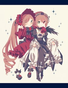 Rating: Safe Score: 0 Tags: 2girls bonnet brown_hair costume_switch dress drill_hair flower frills green_eyes heterochromia image long_hair long_sleeves multiple_girls one_eye_closed red_eyes red_flower red_rose rose short_hair siblings sisters smile souseiseki sparkle star_(symbol) suiseiseki twins wings User: admin