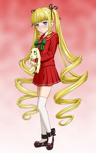 Rating: Safe Score: 0 Tags: 1girl blonde_hair blue_eyes blush bow commentary_request drill_hair full_body ichikawa_masahiro image kunkun long_hair long_sleeves mary_janes miniskirt pleated_skirt rozen_maiden school_uniform shinku shoes skirt solo standing stuffed_animal stuffed_dog thighhighs twintails very_long_hair white_legwear zettai_ryouiki User: admin