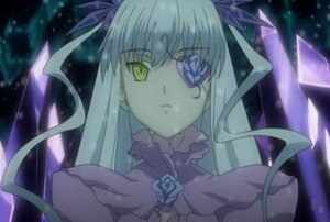 Rating: Safe Score: 0 Tags: 1girl barasuishou blue_flower blue_rose dress eyepatch flower frills hair_ribbon image long_hair ribbon rose solo suigintou upper_body wings yellow_eyes User: admin